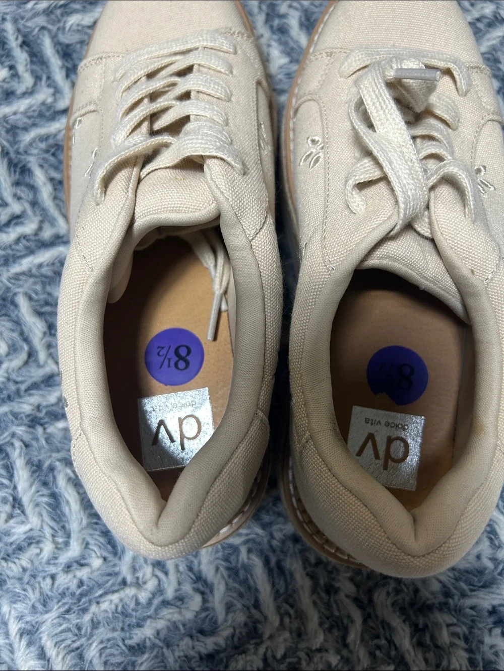 Dolce Vita Bliss Cream Canvas Platform Sneakers with Floral Cutouts
